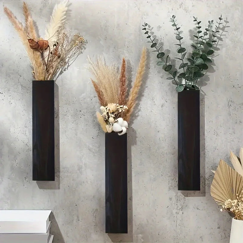 Close-up of natural wood grain texture on rustic wall-mounted hanging vase