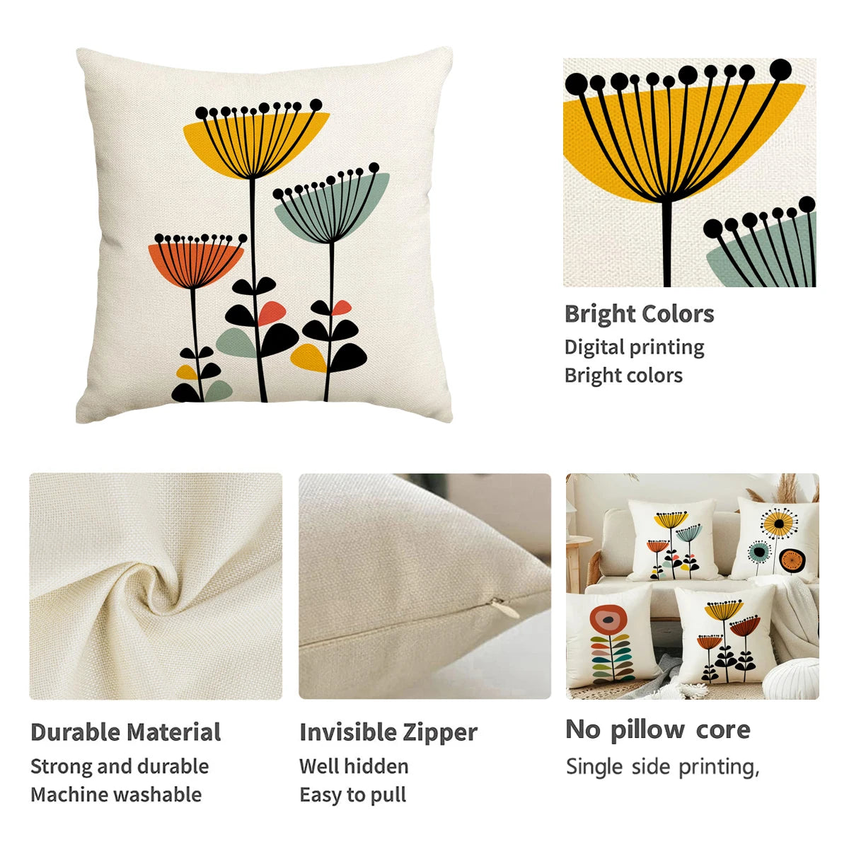 Bohemian Floral Print Throw Pillow Cover — styling detail