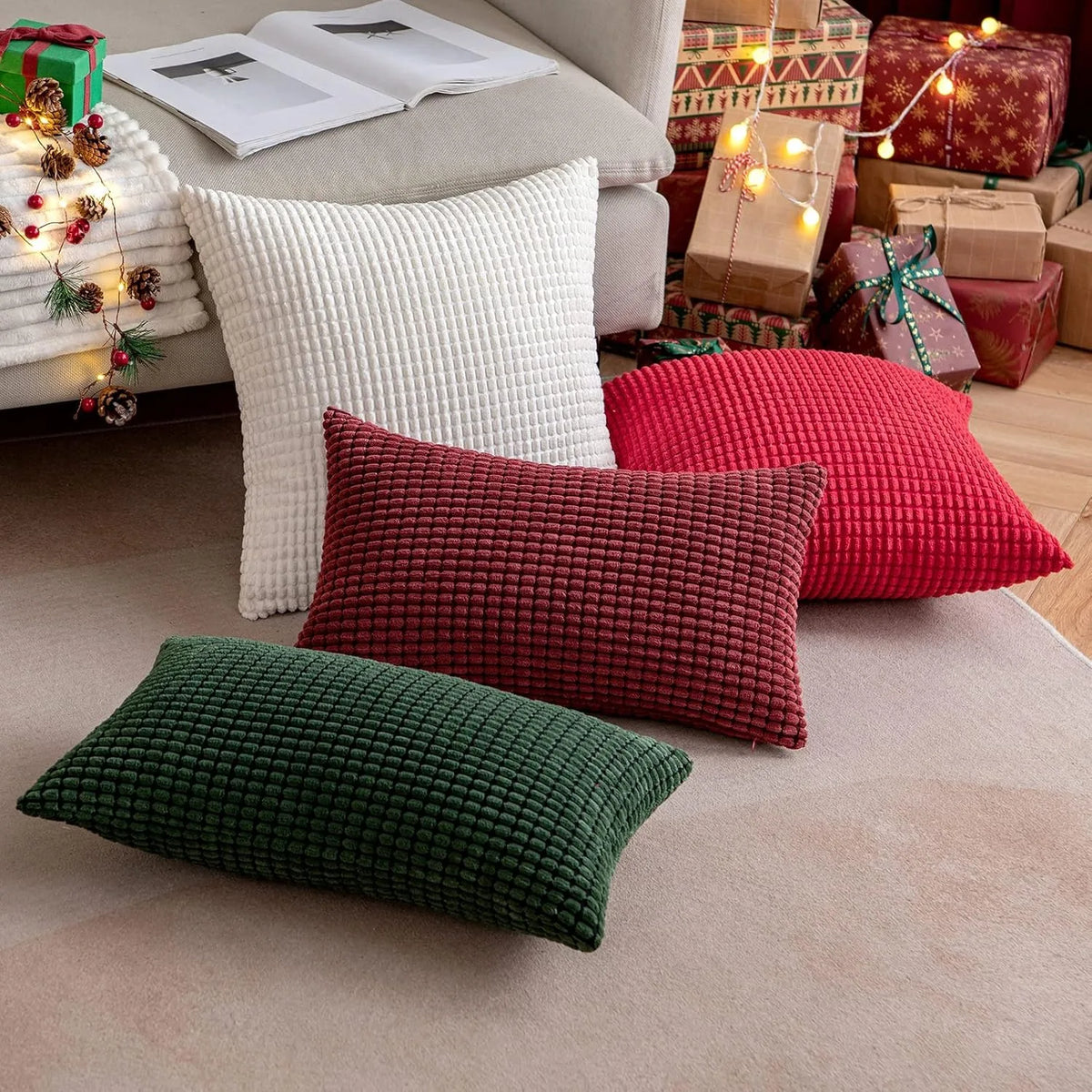 Christmas Red Corduroy Pillow Cover — detail