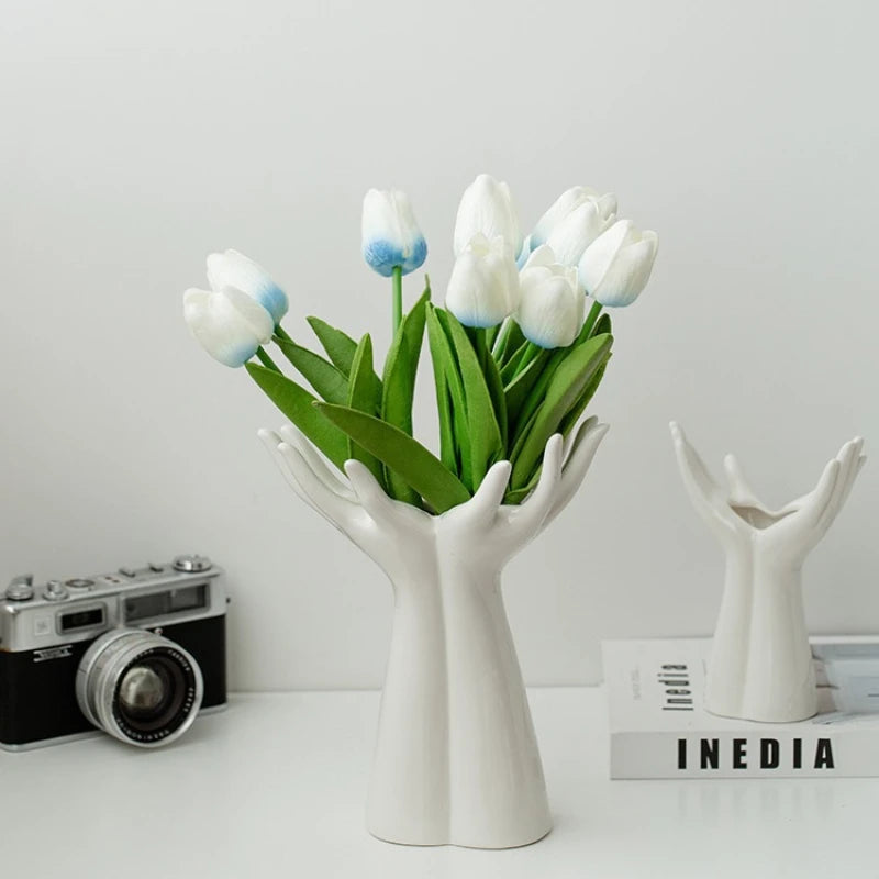 Ceramic hand arm palm sculpture flower vase porcelain art décor