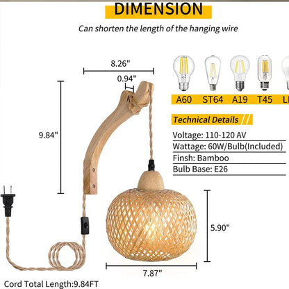 Bamboo Lantern E27 Wall Sconce