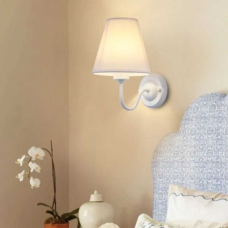 fabric shade wall sconce, side profile showing mounting depth