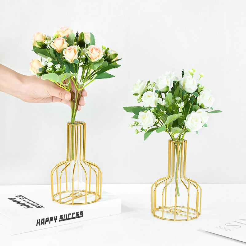 Golden metal hydroponic test tube vase luxury desk decoration