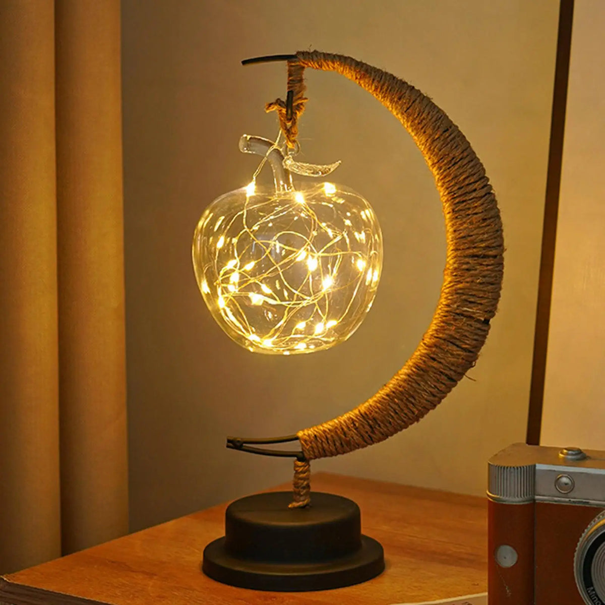 USB night light illuminated in dark children's room decor setting