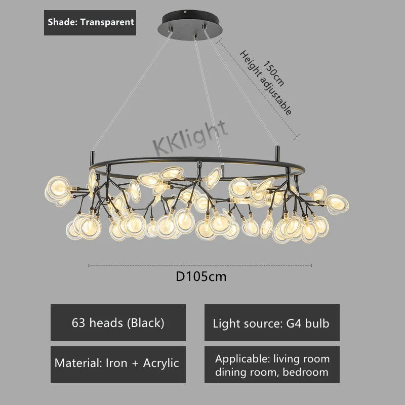 Gold firefly branch chandelier with 63 heads in style A layout