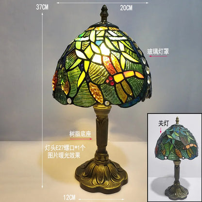 U type Tiffany stained glass lamp shade underside colour detail view
