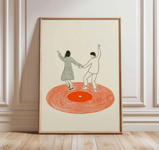 Retro Dancing Couple Record Player Canvas Wall Art