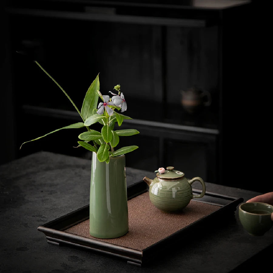 Style 02-C small ceramic vase in white with dried botanical arrangement