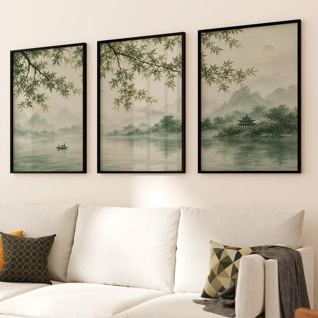 Japanese Landscape Triptych Asian Nature 3-Piece Canvas
