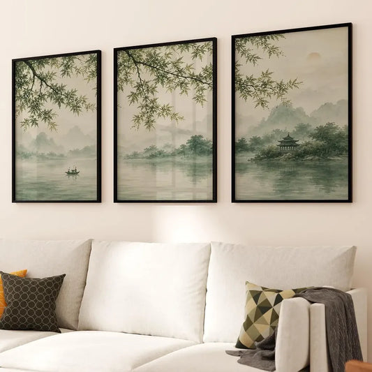 Japanese Landscape Triptych Asian Nature 3-Piece Canvas