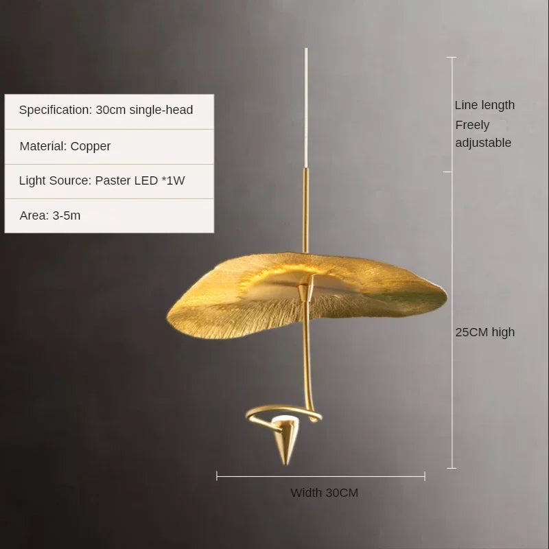 Ten head copper lotus staircase chandelier with forged shades