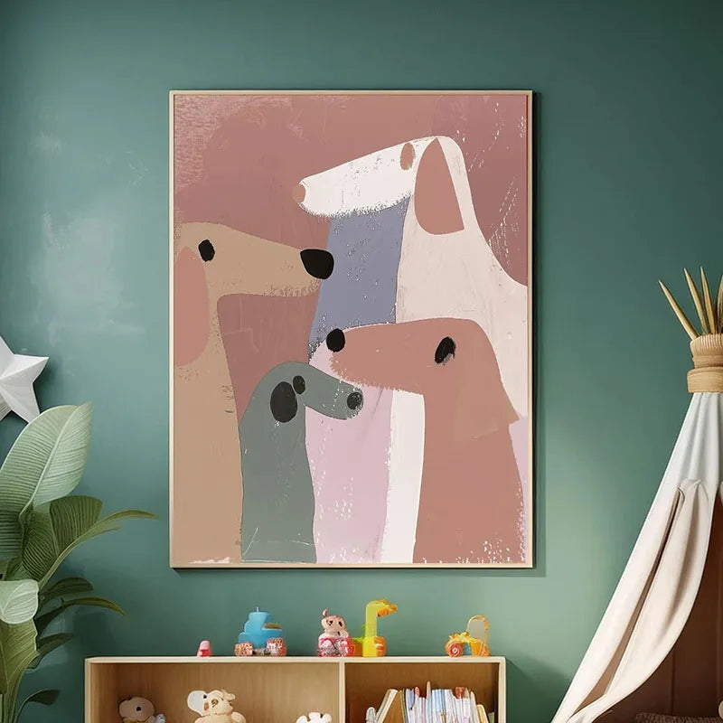 Funny Retro Dog Illustration Canvas Wall Art