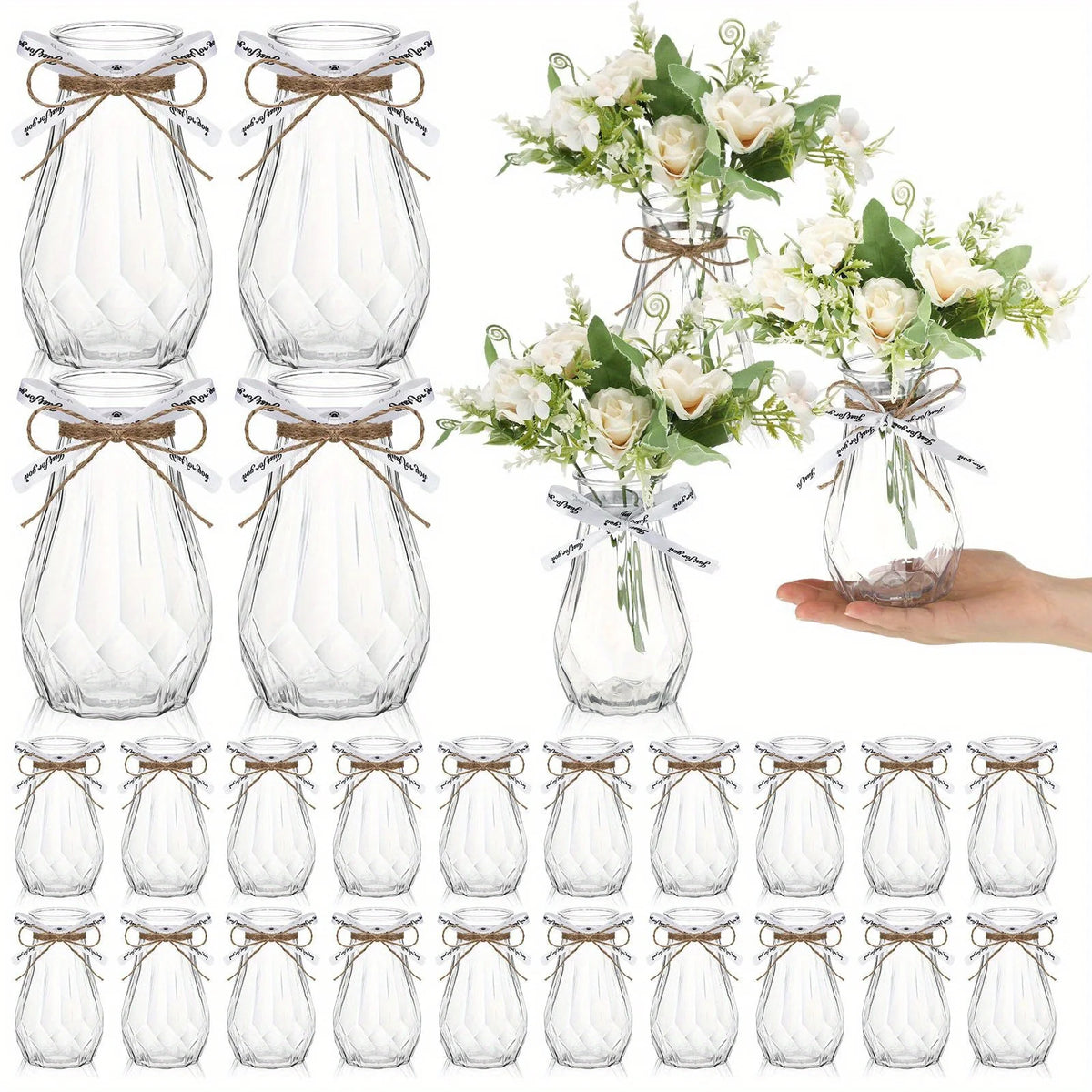 Clear plastic diamond facet vase set of six for wedding table centerpiece
