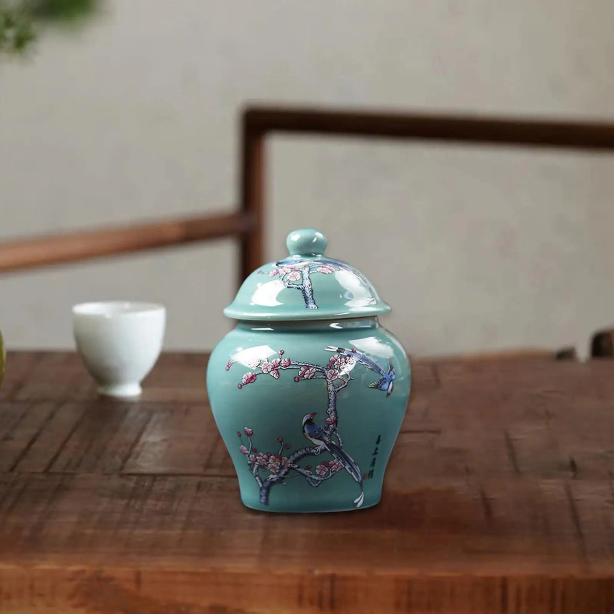 Ceramic ginger jar vase for living room shelf decor accent