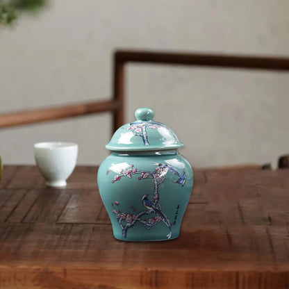 Ceramic ginger jar vase for living room shelf decor accent