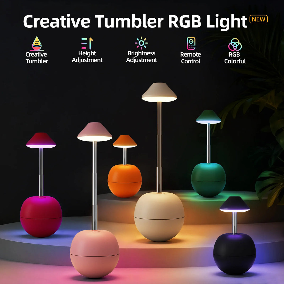 Red rechargeable remote table lamp in bedroom desk ambient light