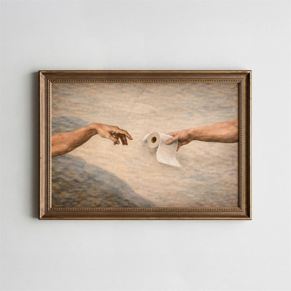 Altered Statue Humorous Bathroom Canvas Wall Art