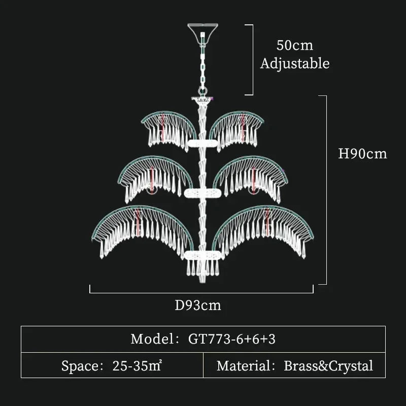 Four light palm leaf chandelier, 24.4 in wide and 17.7 in high