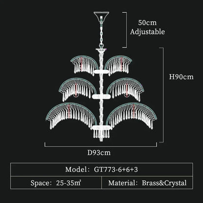 Four light palm leaf chandelier, 24.4 in wide and 17.7 in high