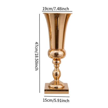 Size comparison of gold metal wedding flower stand vase sizes S and L