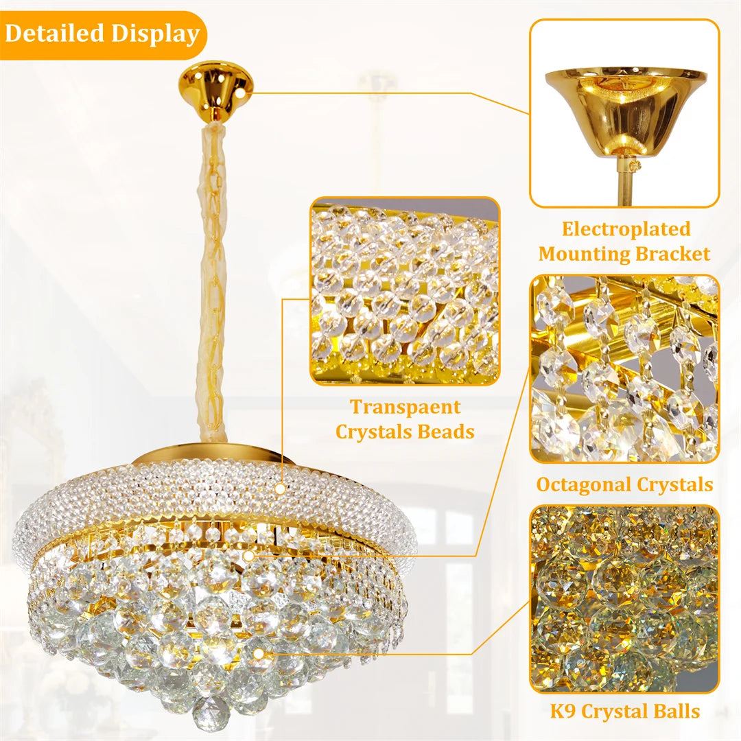 Empire crystal chandelier on an adjustable chain or flush mount