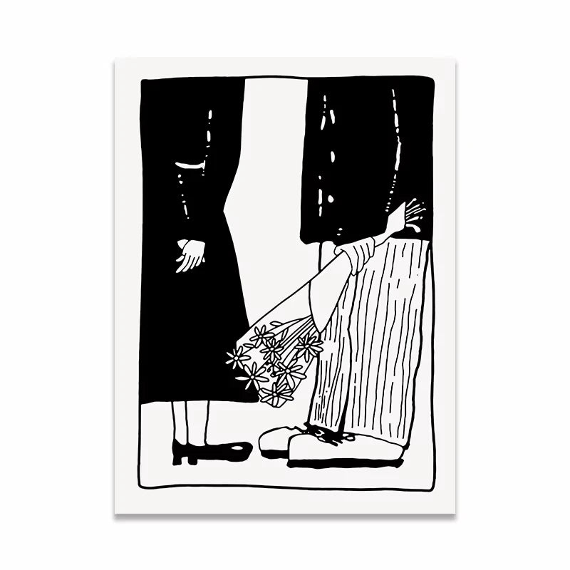 Korean Minimalist Anime Couple Canvas Wall Art