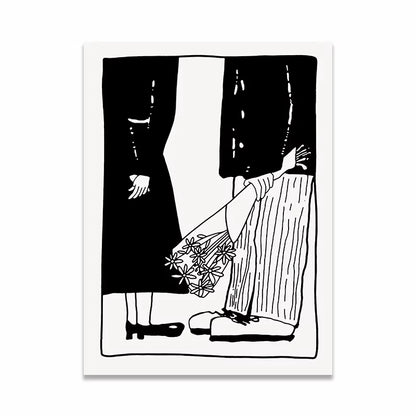 Korean Minimalist Anime Couple Canvas Wall Art
