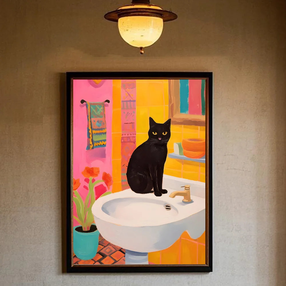 Green Aesthetic Cat Canvas Wall Art