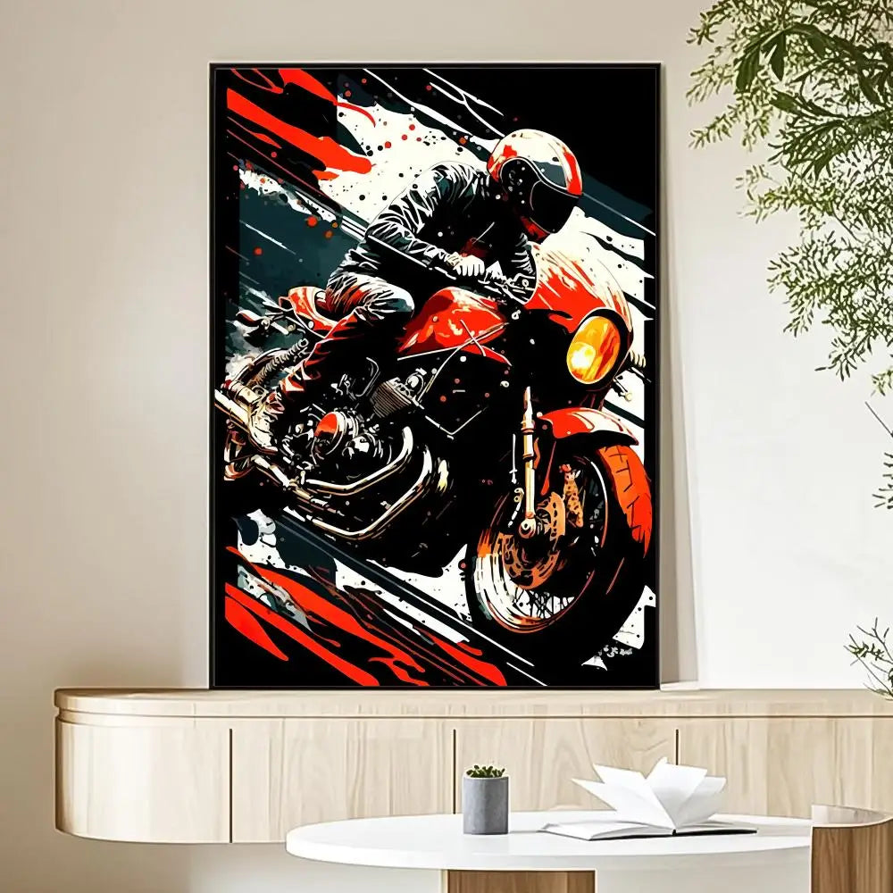 Motorcycle Rider Sunset Canvas Wall Art Print