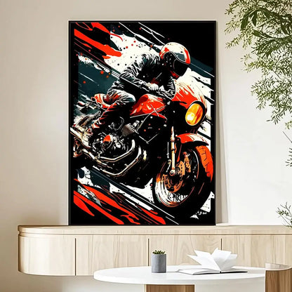 Motorcycle Rider Sunset Canvas Wall Art Print