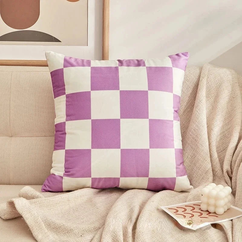 Checkerboard Plush Throw Pillow Cover — styling detail