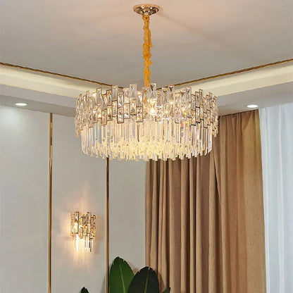 Chrome plated oval crystal chandelier with a shallow 10.2 in depth