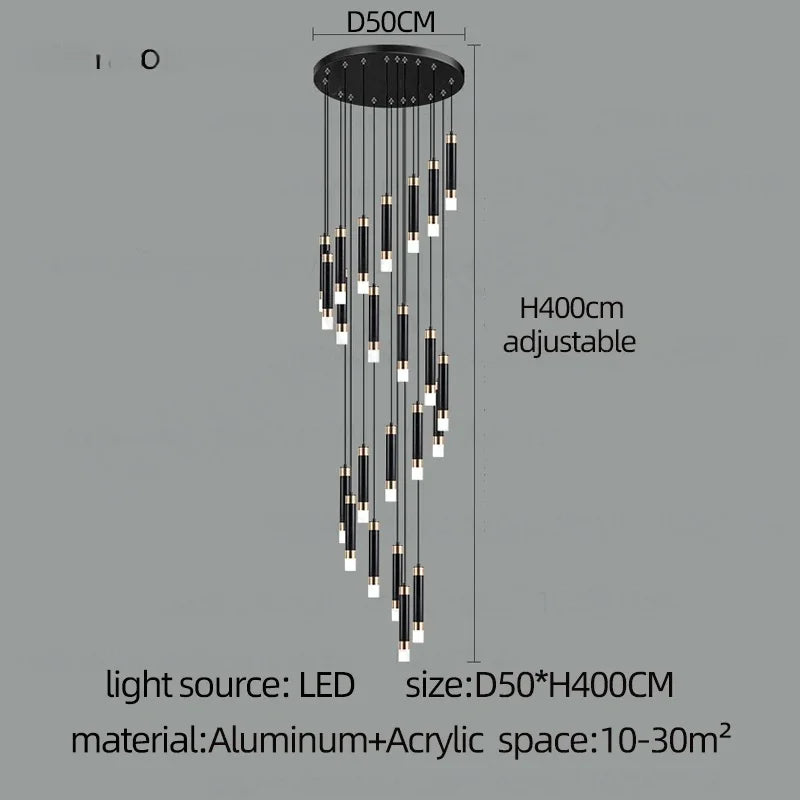 Eighteen head staircase chandelier with neutral 4000 to 4500K LED light