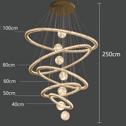 Six ring crystal staircase chandelier rated for 90 to 260V power