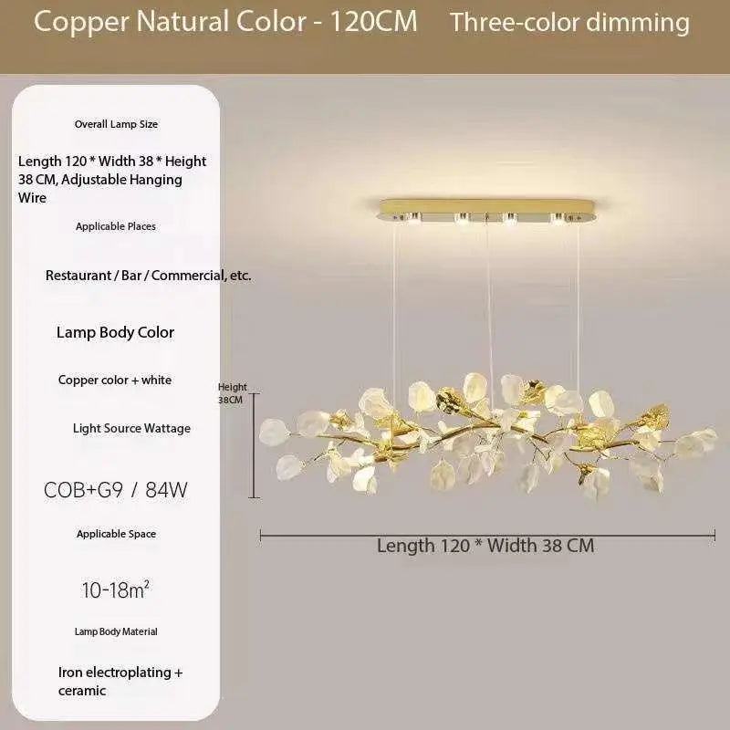 Nordic leaf chandelier shown in light yellow with iron framing