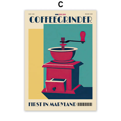 Italian Espresso Coffee Pot Beans Canvas Wall Art