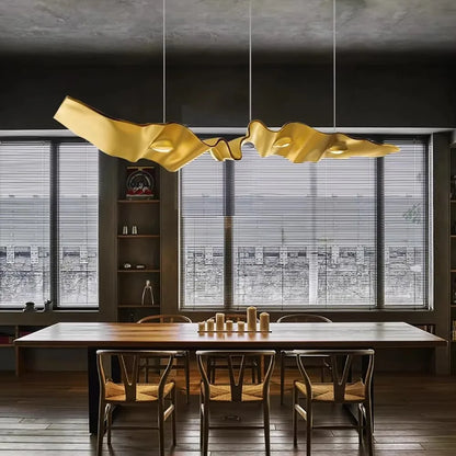 Angel eyes linear chandelier with ring lit heads on a steel bar