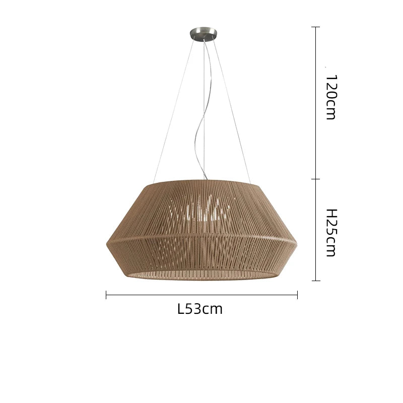 Hand knitted wood chandelier with cord pendant suspension