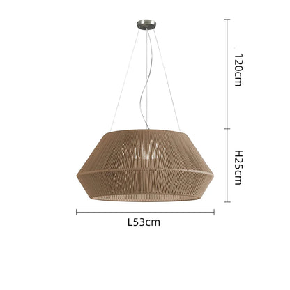 Hand knitted wood chandelier with cord pendant suspension