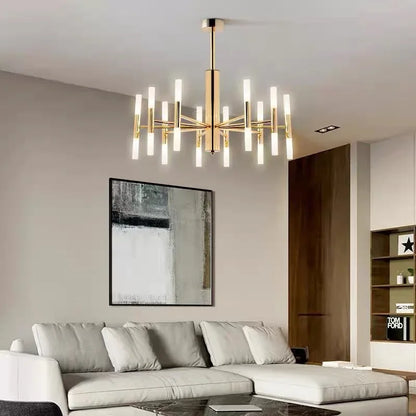 Thirty two head geometric metal chandelier in a black plated finish