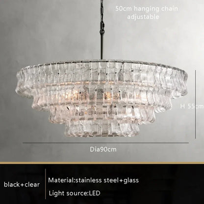 Gold and grey glass chandelier at 35.4 in across for a dining table