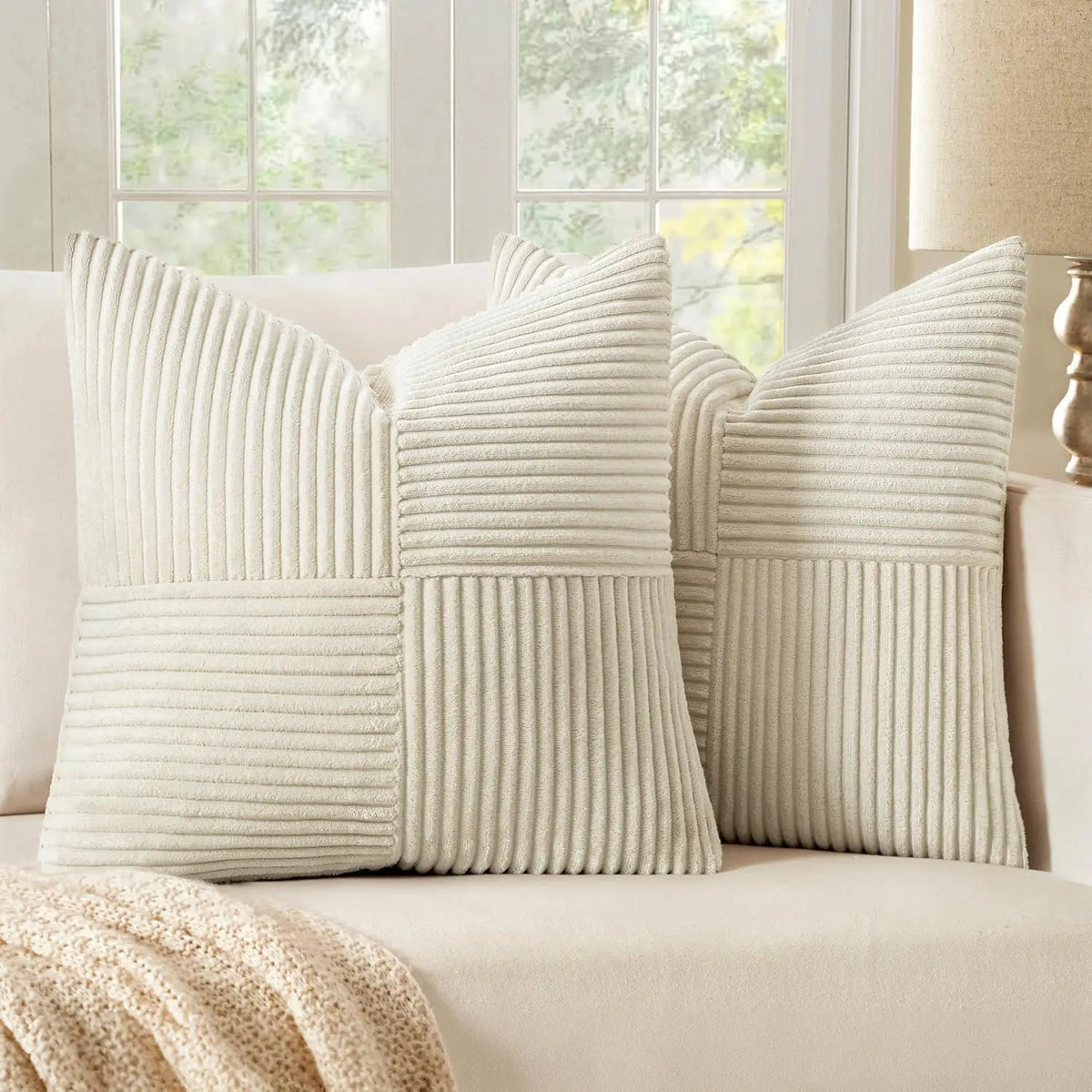 Striped Corduroy Throw Pillow Cover — styling detail