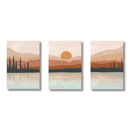 Sunset Forest Landscape 3-Piece Canvas Wall Art Set