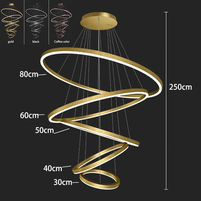 Cold white LED ring chandelier with slim circular acrylic bands