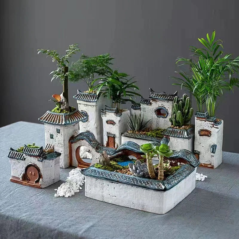Huizhou ceramic flower pot courtyard aquascape ornament