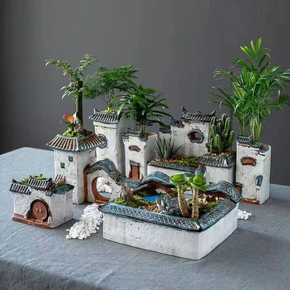 Huizhou ceramic flower pot courtyard aquascape ornament