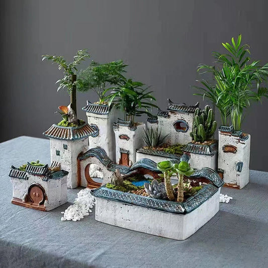 Huizhou ceramic flower pot courtyard aquascape ornament