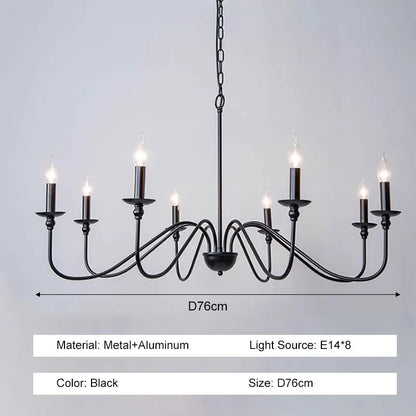 Farmhouse style metal chandelier with E14 fittings and a black finish
