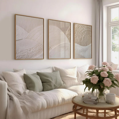 Japandi Nature Abstract Triptych 3-Piece Canvas Set