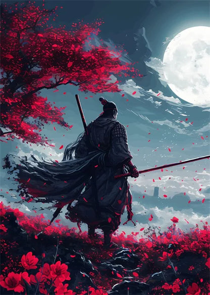Japanese Samurai Warrior Abstract Canvas Wall Art